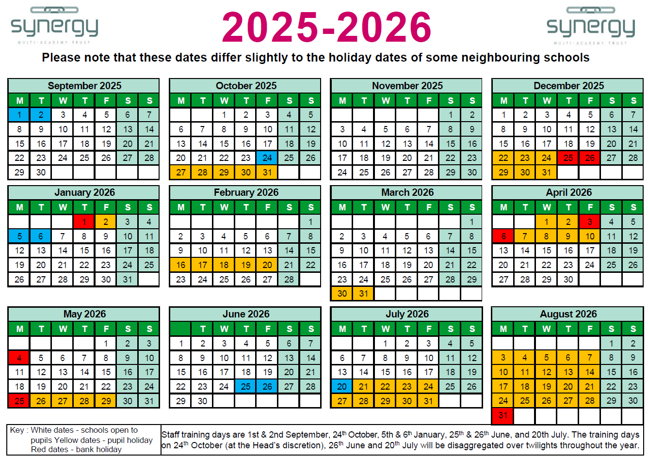 Synergy Multi-Academy Trust - Synergy Term Dates